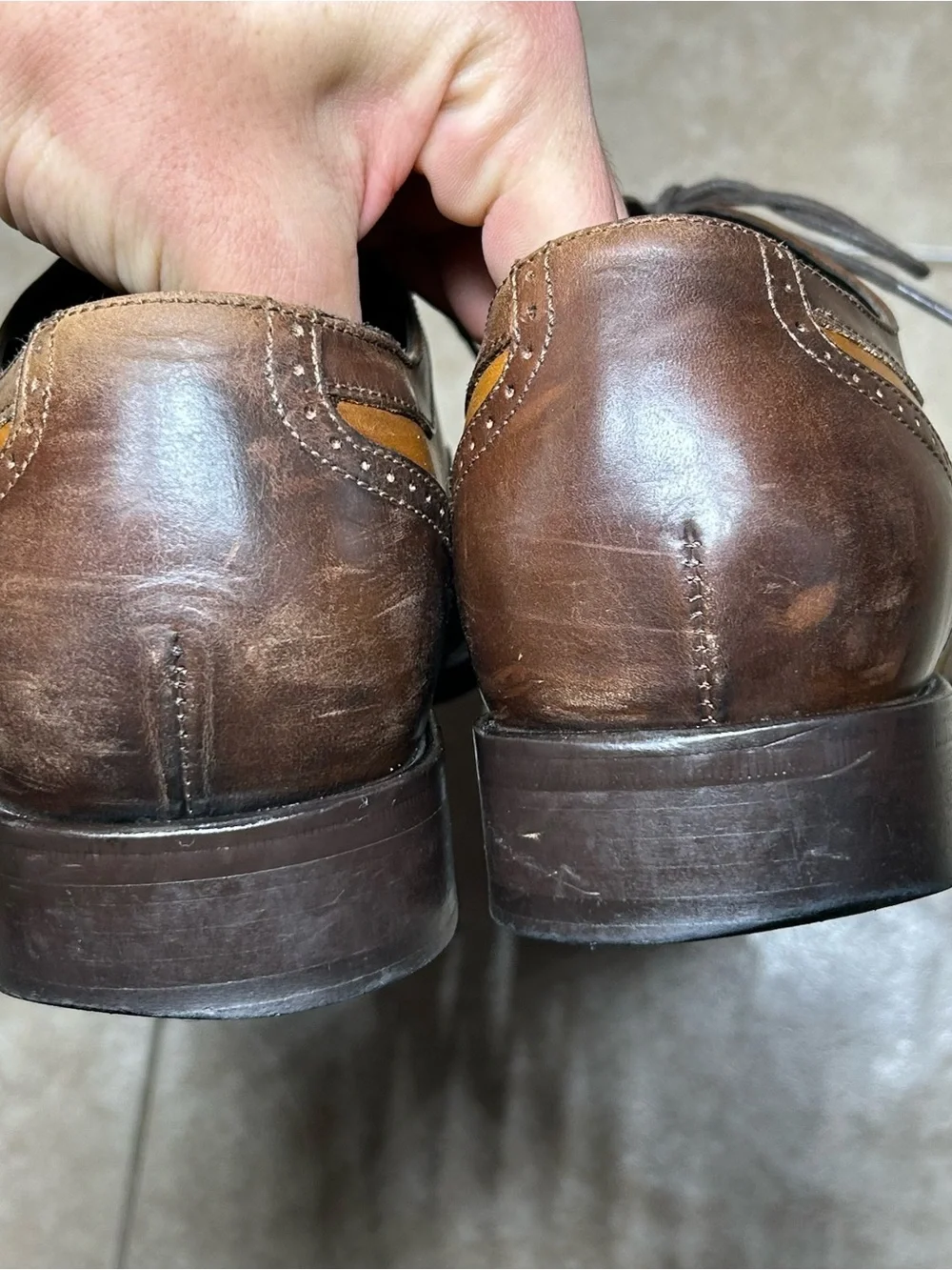 VTG Johnston & Murphy made in Italy Two-Tone Wingtip Brogue Oxford 10M Brown/Tan